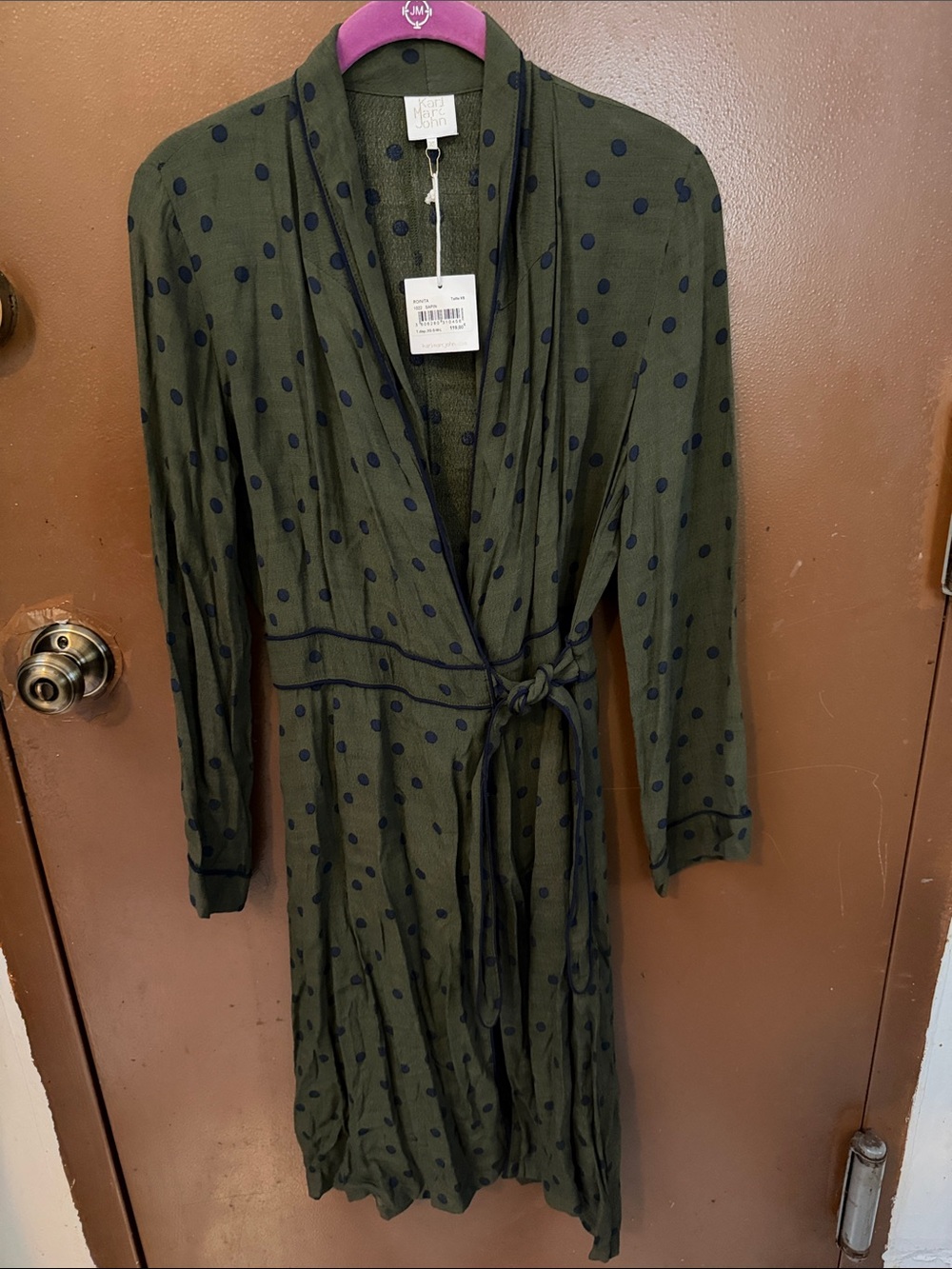 NWT Polka Dot Wrap Midi Dress in Olive Green- size small